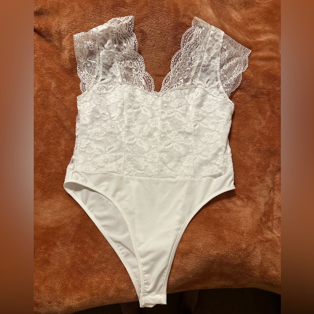 SHEIN white lace body suit, size L